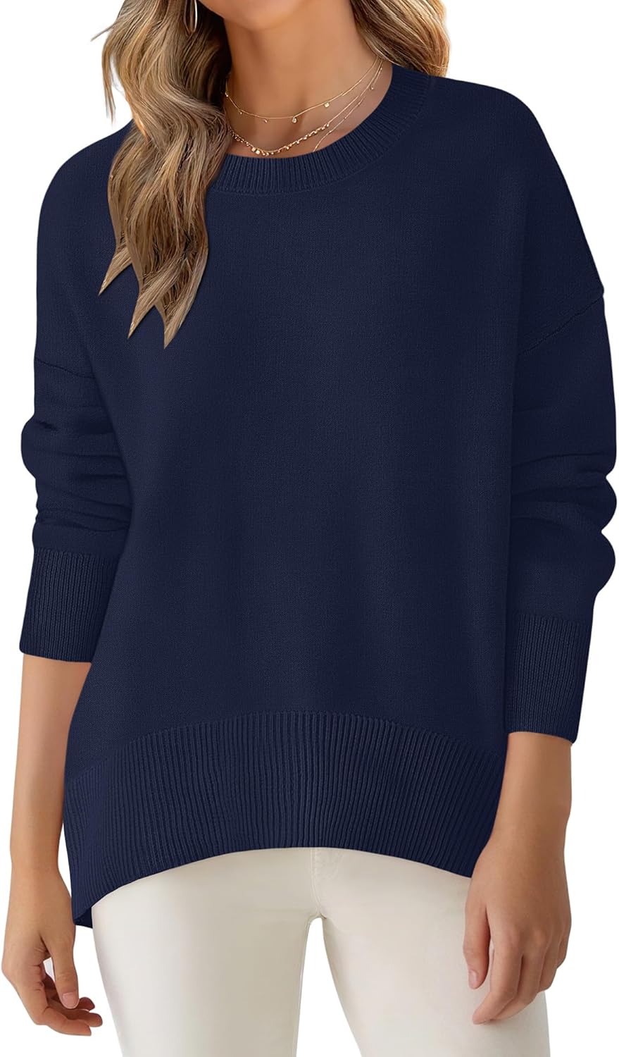 ANRABESS Sweaters for Women 2025 Fall Long Sleeve Casual Loose Fit Knitted High Low Hem Basic Pullover Sweater Tops