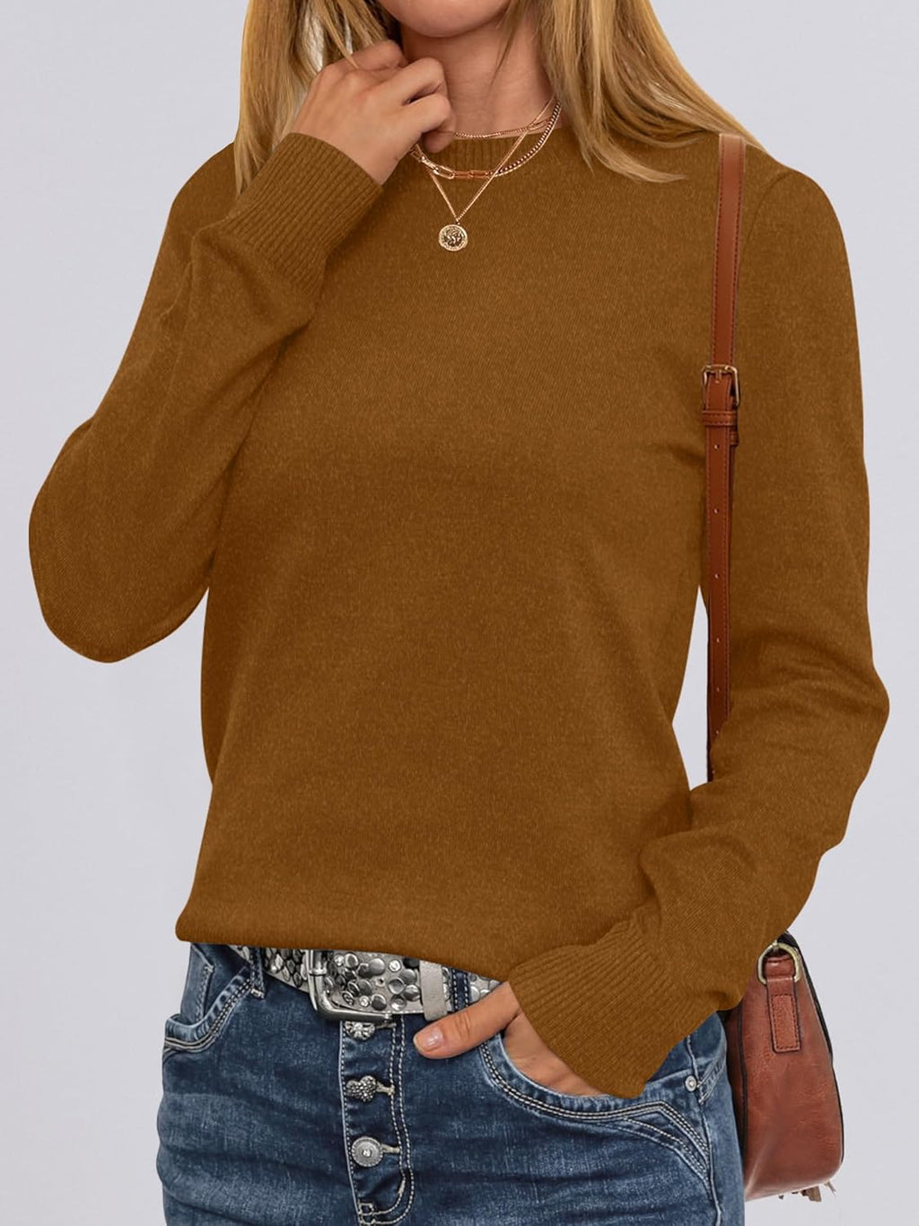 ANRABESS Sweaters for Women Long Sleeve Lightweight Crewneck Soft Basic Knit Loose Fit Pullover Top 2025 Fall Trendy Outfits