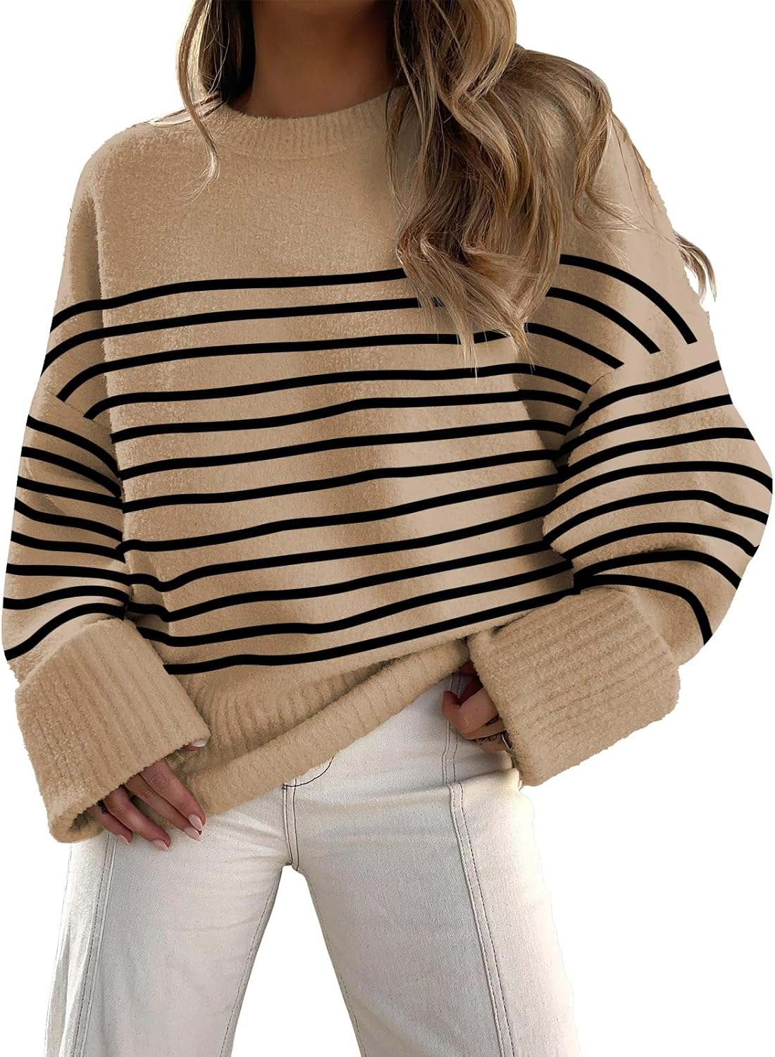 ANRABESS Women's Oversized Sweaters 2025 Long Sleeve Fuzzy Knit Casual Chunky Pullover Sweater Fall Outfits Clothes