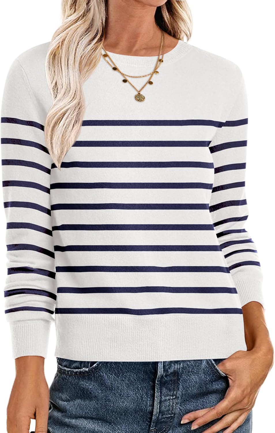 ANRABESS Sweaters for Women Long Sleeve Lightweight Crewneck Soft Basic Knit Loose Fit Pullover Top 2025 Fall Trendy Outfits