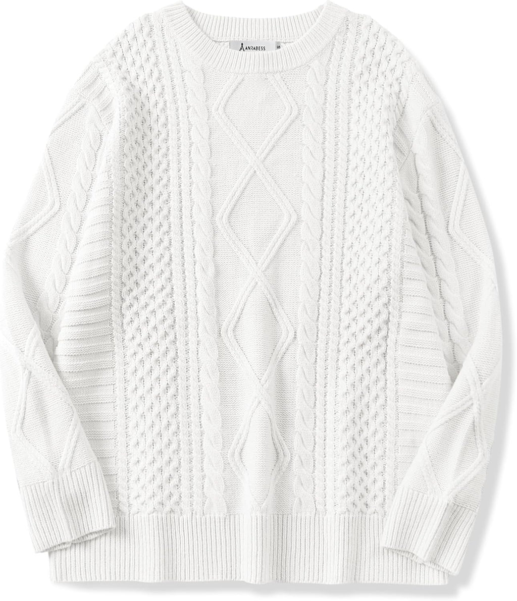 ANRABESS Sweaters for Women Oversized Cable Knit Fall Long Sleeve Crewneck Casual Pullover Sweater Tops 2025 Winter Outfits