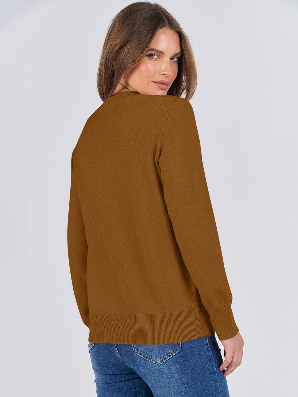 ANRABESS Sweaters for Women Long Sleeve Lightweight Crewneck Soft Basic Knit Loose Fit Pullover Top 2025 Fall Trendy Outfits