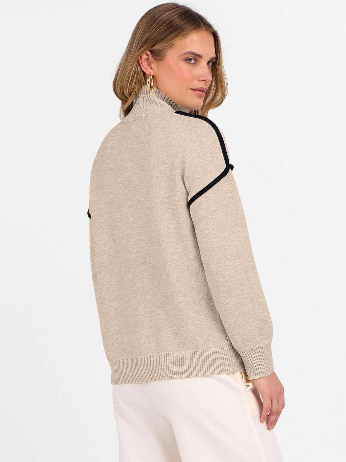 ANRABESS Womens Quarter Zip Sweaters Fall Long Sleeve V Neck Shirts Collared Business Casual Tops Knit Pullover Sweatshirts