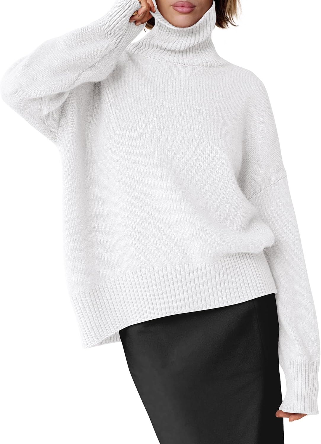 ANRABESS Womens Turtleneck Sweaters Oversized Chunky Long Sleeve Knit High Low Hem Pullover Top 2025 Fall Winter Fashion