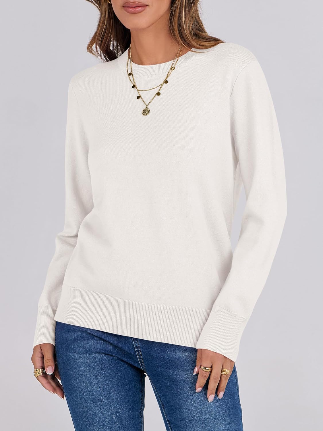 ANRABESS Sweaters for Women Long Sleeve Lightweight Crewneck Soft Basic Knit Loose Fit Pullover Top 2025 Fall Trendy Outfits