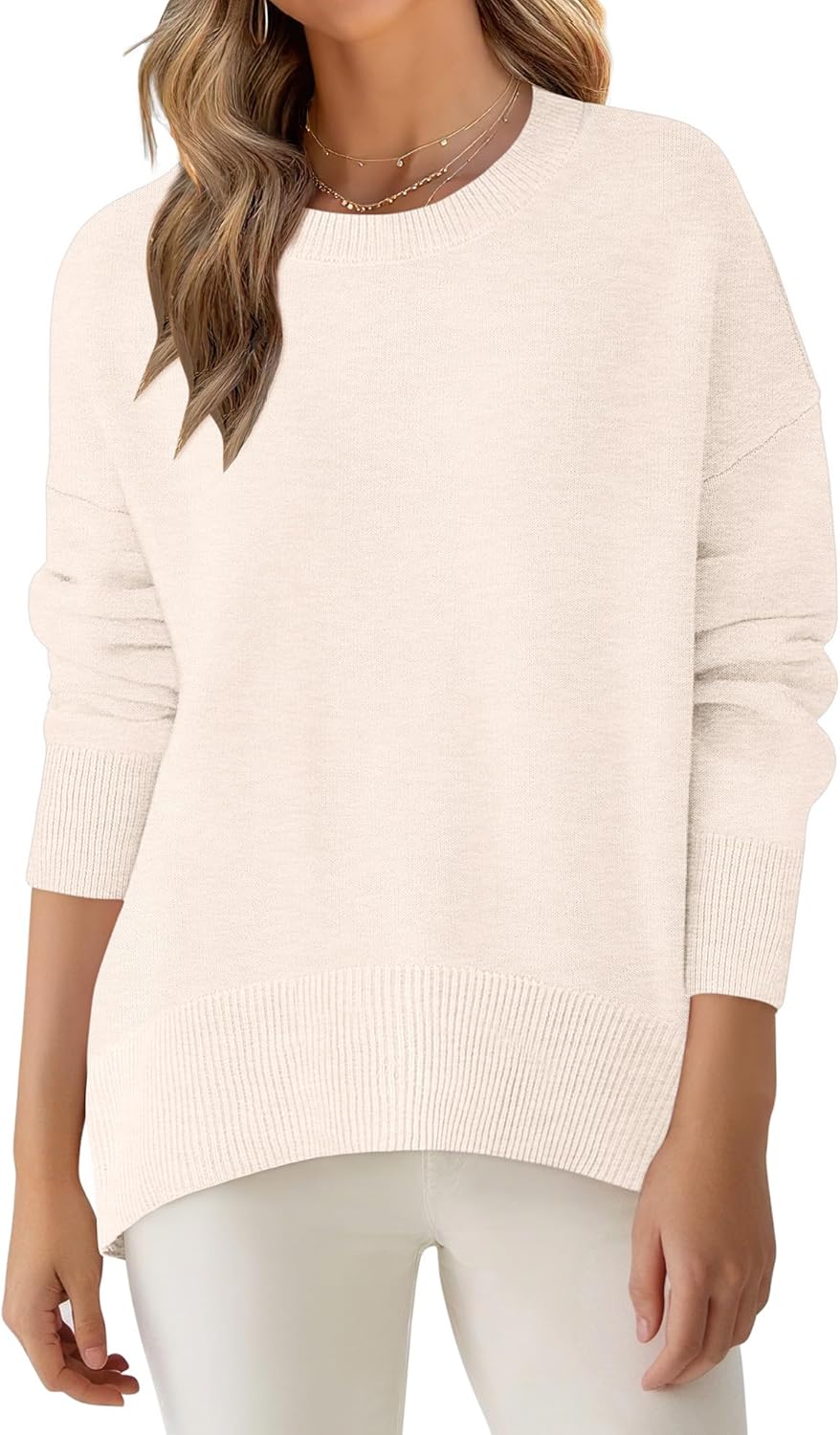 ANRABESS Sweaters for Women 2025 Fall Long Sleeve Casual Loose Fit Knitted High Low Hem Basic Pullover Sweater Tops