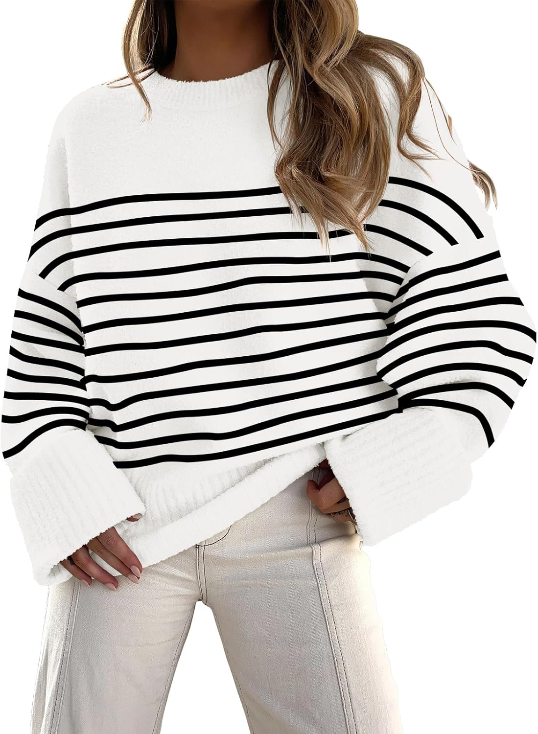 ANRABESS Women's Oversized Sweaters 2025 Long Sleeve Fuzzy Knit Casual Chunky Pullover Sweater Fall Outfits Clothes