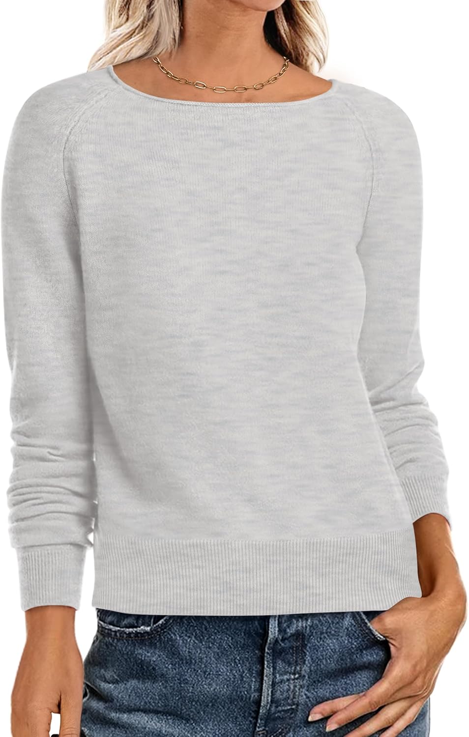 ANRABESS Womens Long Sleeve Rolled Boat Neck Casual Soft Lightweight Basic Pullover Sweater Top 2025 Fall Shirt Work Outfits