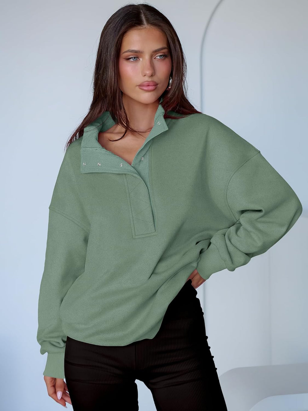 ANRABESS Womens Oversized Sweatshirt Long Sleeve Henley Pullover Tops 2025 Fall Casual Button Loose Fit Teens Fashion Outfits