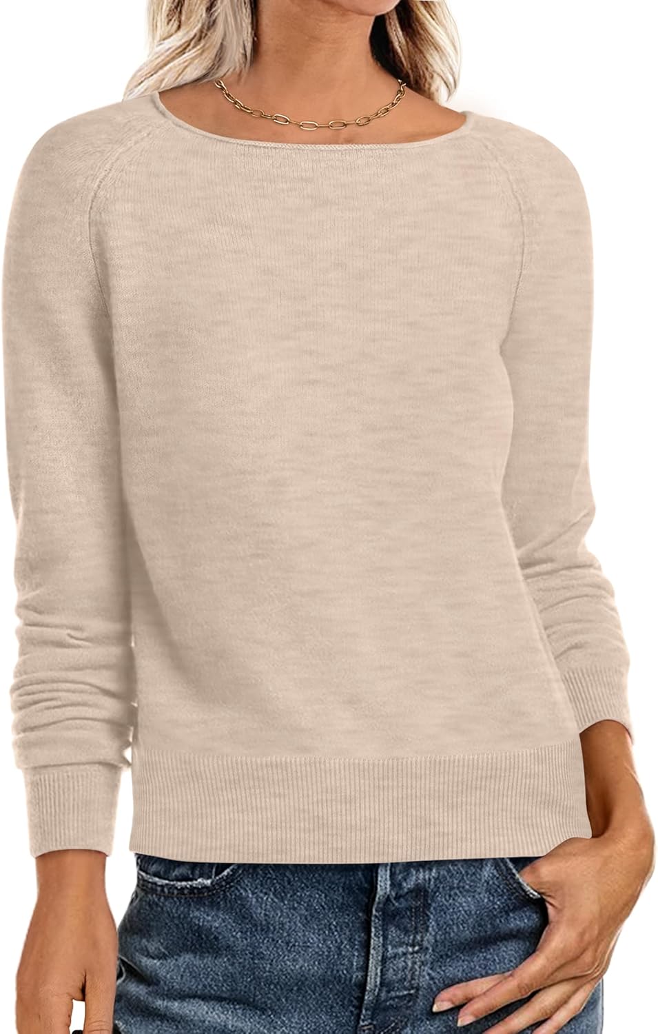 ANRABESS Womens Long Sleeve Rolled Boat Neck Casual Soft Lightweight Basic Pullover Sweater Top 2025 Fall Shirt Work Outfits