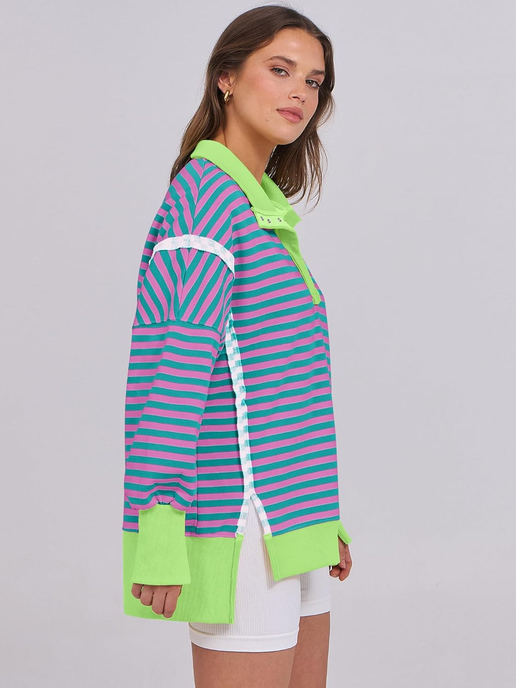 ANRABESS Women's Sweatshirts Oversized Casual Loose Button Up Henley Pullover Top High Low Split 2025 Fall Fashion Outfits