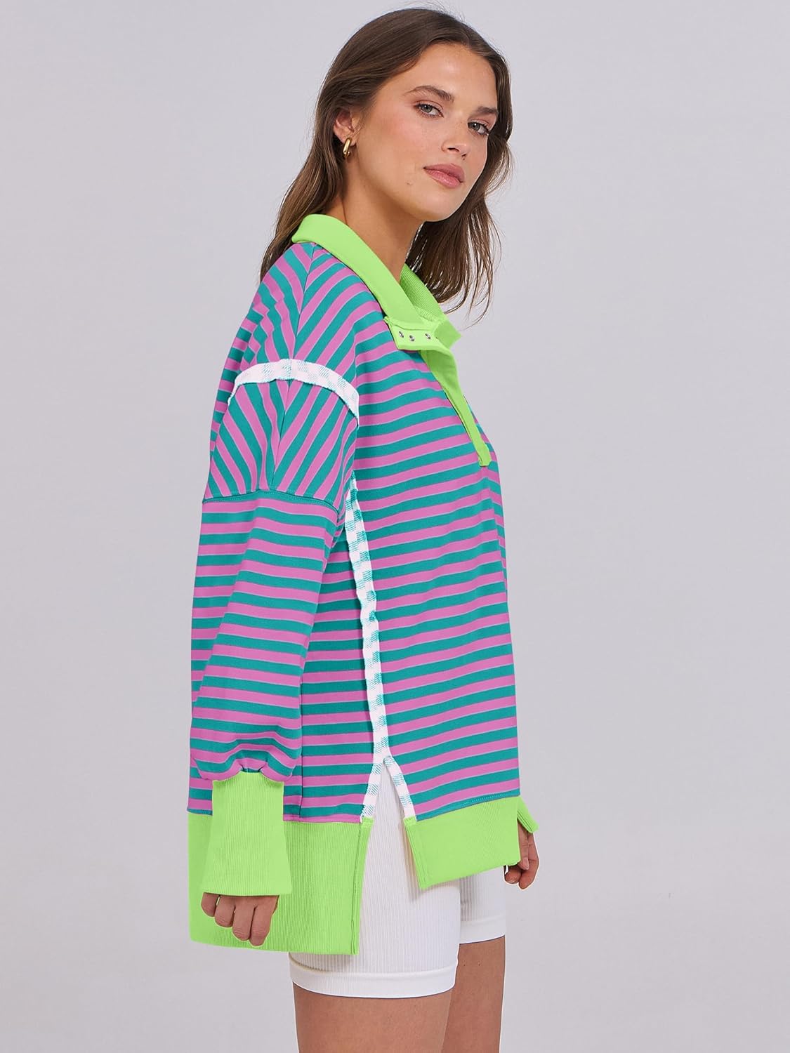 ANRABESS Women's Sweatshirts Oversized Casual Loose Button Up Henley Pullover Top High Low Split 2025 Fall Fashion Outfits