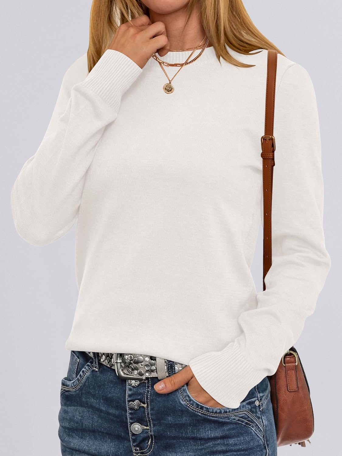 ANRABESS Sweaters for Women Long Sleeve Lightweight Crewneck Soft Basic Knit Loose Fit Pullover Top 2025 Fall Trendy Outfits