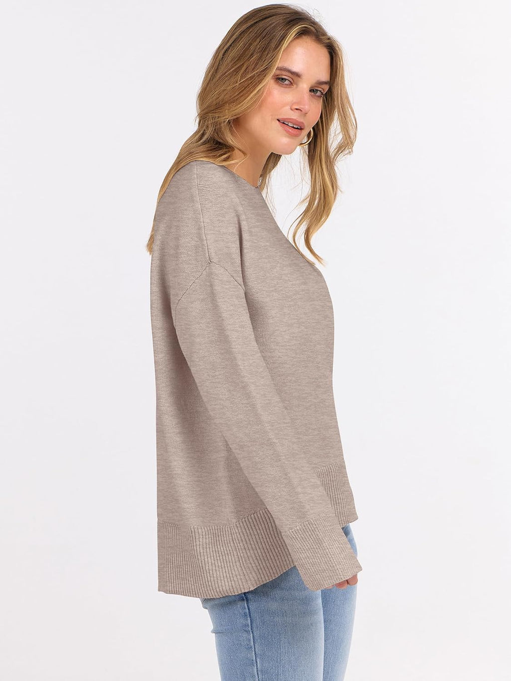 ANRABESS Sweaters for Women 2025 Fall Long Sleeve Casual Loose Fit Knitted High Low Hem Basic Pullover Sweater Tops