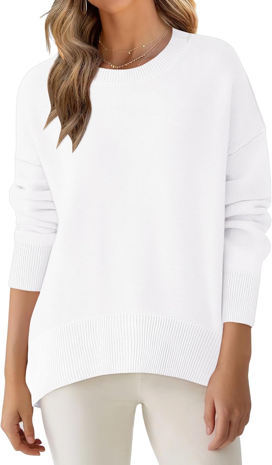 ANRABESS Sweaters for Women 2025 Fall Long Sleeve Casual Loose Fit Knitted High Low Hem Basic Pullover Sweater Tops