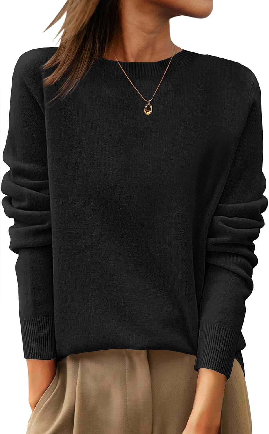 ANRABESS Womens 100% Wool Sweaters Crewneck Long Sleeve Work Business Casual Basic Sweater Tops 2025 Fall Outfits