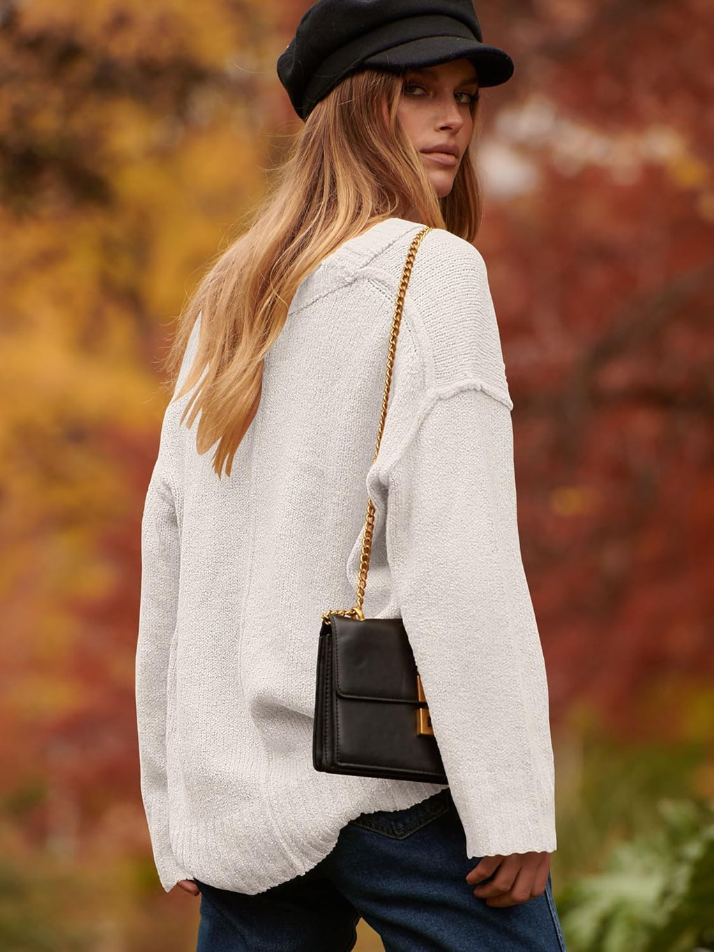 ANRABESS Women's Oversized Casual Loose Slouchy Scoop V Neck Batwing Long Sleeve Knit 2025 Fall Pullover Sweaters