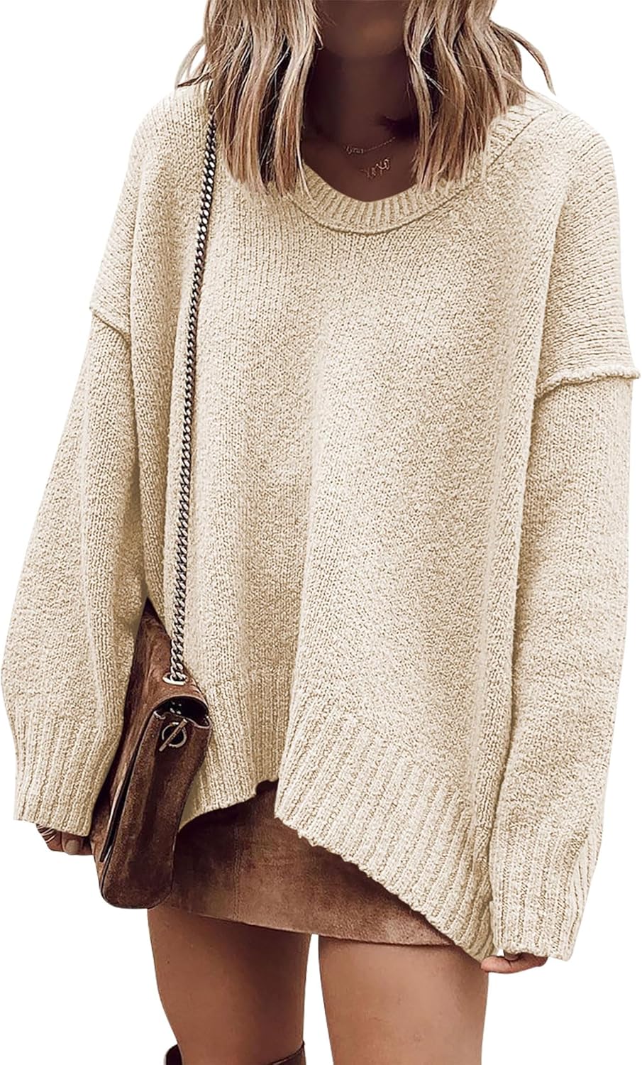 ANRABESS Women's Oversized Casual Loose Slouchy Scoop V Neck Batwing Long Sleeve Knit 2025 Fall Pullover Sweaters