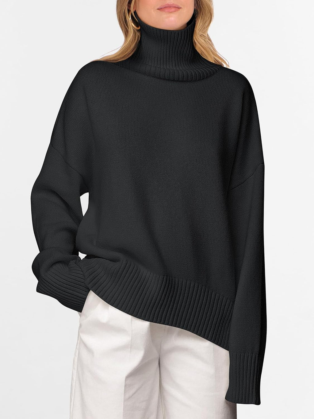ANRABESS Womens Turtleneck Sweaters Oversized Chunky Long Sleeve Knit High Low Hem Pullover Top 2025 Fall Winter Fashion