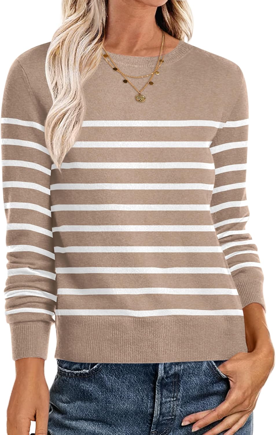 ANRABESS Sweaters for Women Long Sleeve Lightweight Crewneck Soft Basic Knit Loose Fit Pullover Top 2025 Fall Trendy Outfits