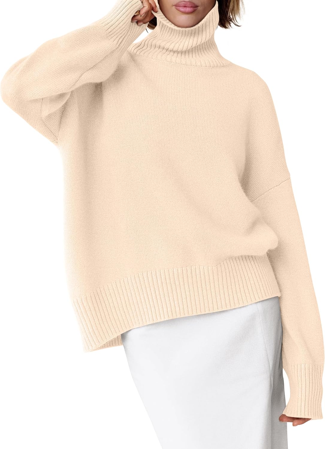 ANRABESS Womens Turtleneck Sweaters Oversized Chunky Long Sleeve Knit High Low Hem Pullover Top 2025 Fall Winter Fashion