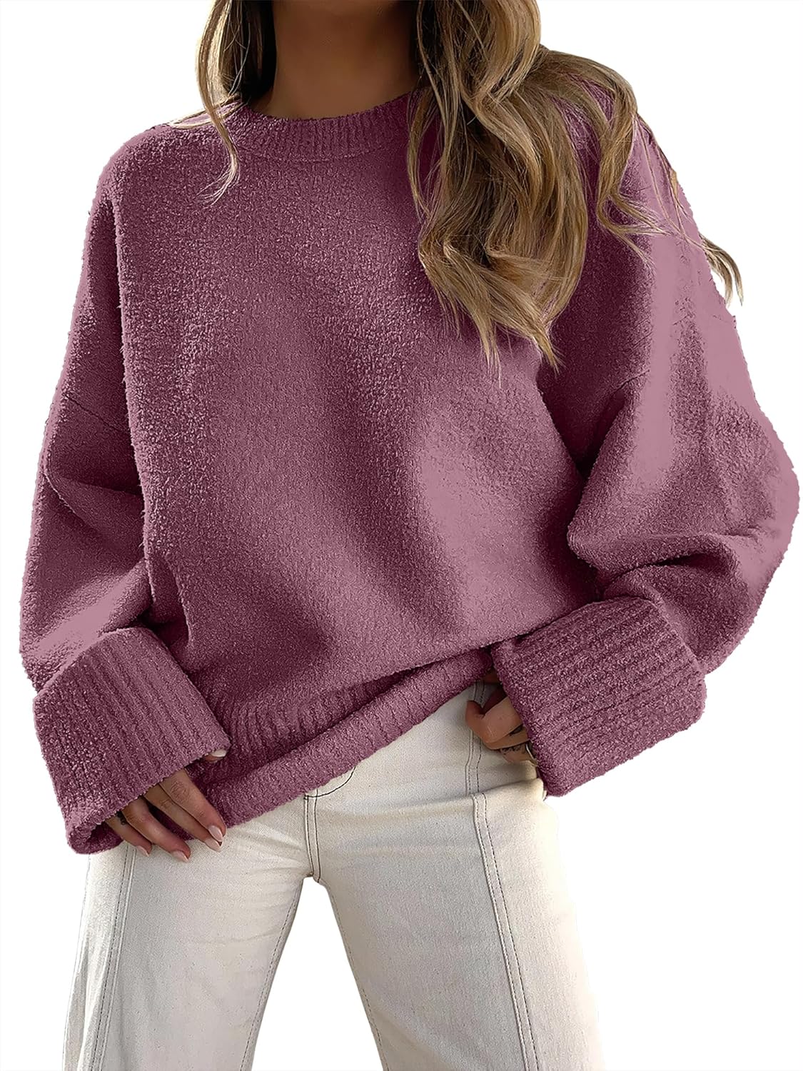 ANRABESS Women's Oversized Sweaters 2025 Long Sleeve Fuzzy Knit Casual Chunky Pullover Sweater Fall Outfits Clothes