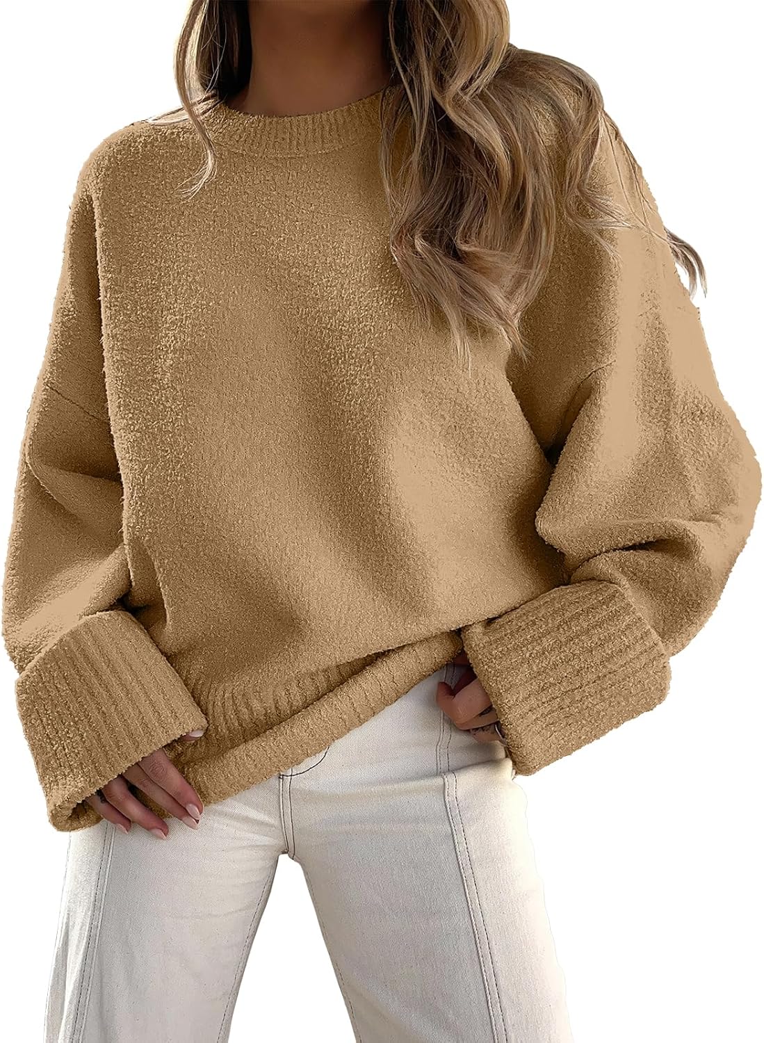 ANRABESS Women's Oversized Sweaters 2025 Long Sleeve Fuzzy Knit Casual Chunky Pullover Sweater Fall Outfits Clothes