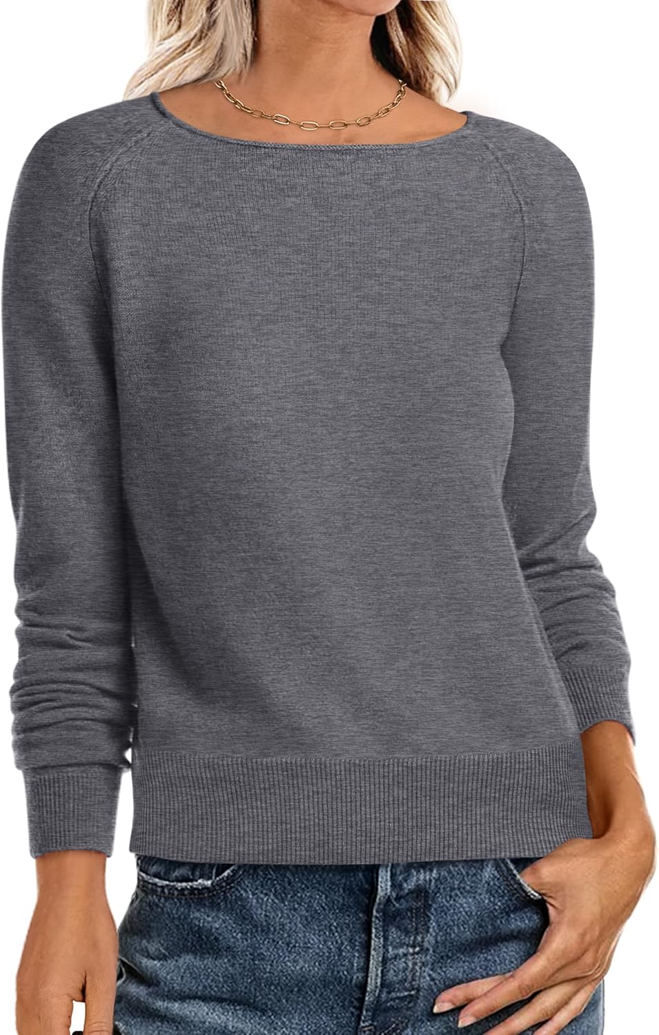 ANRABESS Womens Long Sleeve Rolled Boat Neck Casual Soft Lightweight Basic Pullover Sweater Top 2025 Fall Shirt Work Outfits