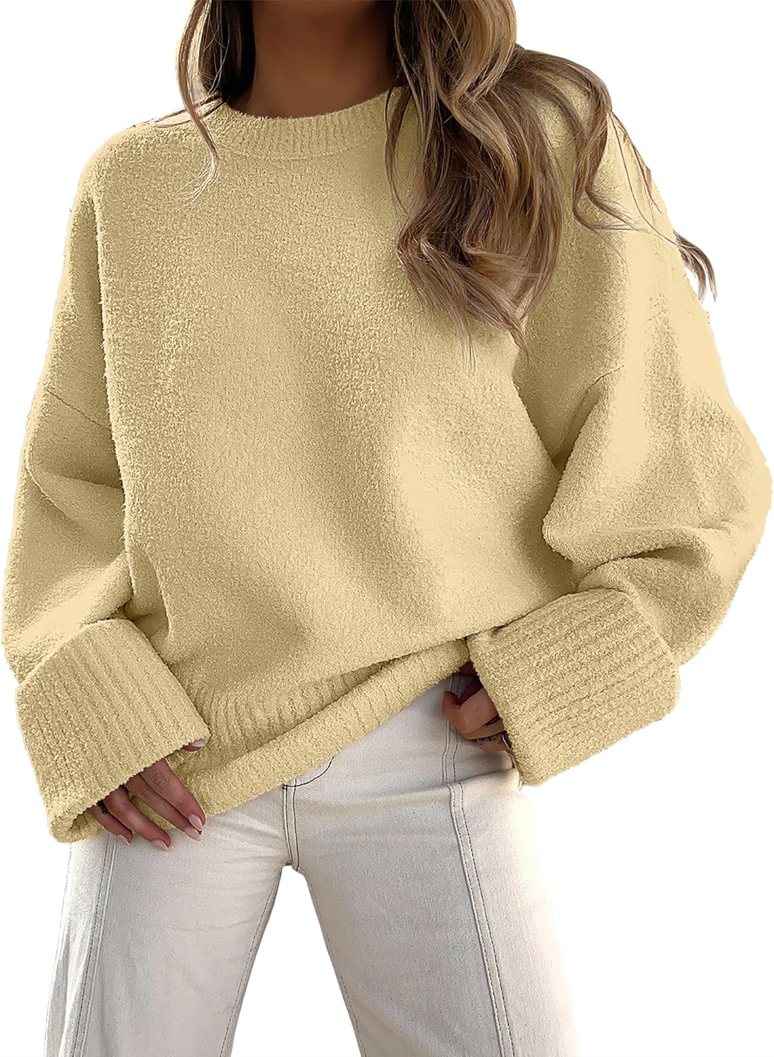 ANRABESS Women's Oversized Sweaters 2025 Long Sleeve Fuzzy Knit Casual Chunky Pullover Sweater Fall Outfits Clothes