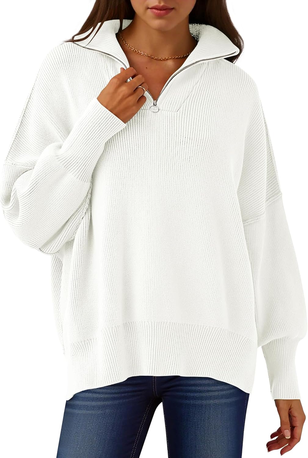 ANRABESS Women's Oversized Fashion Long Sleeve Quarter Zip Baggy Loose Slouchy Sweater Pullover Tops 2025 Fall Outfits