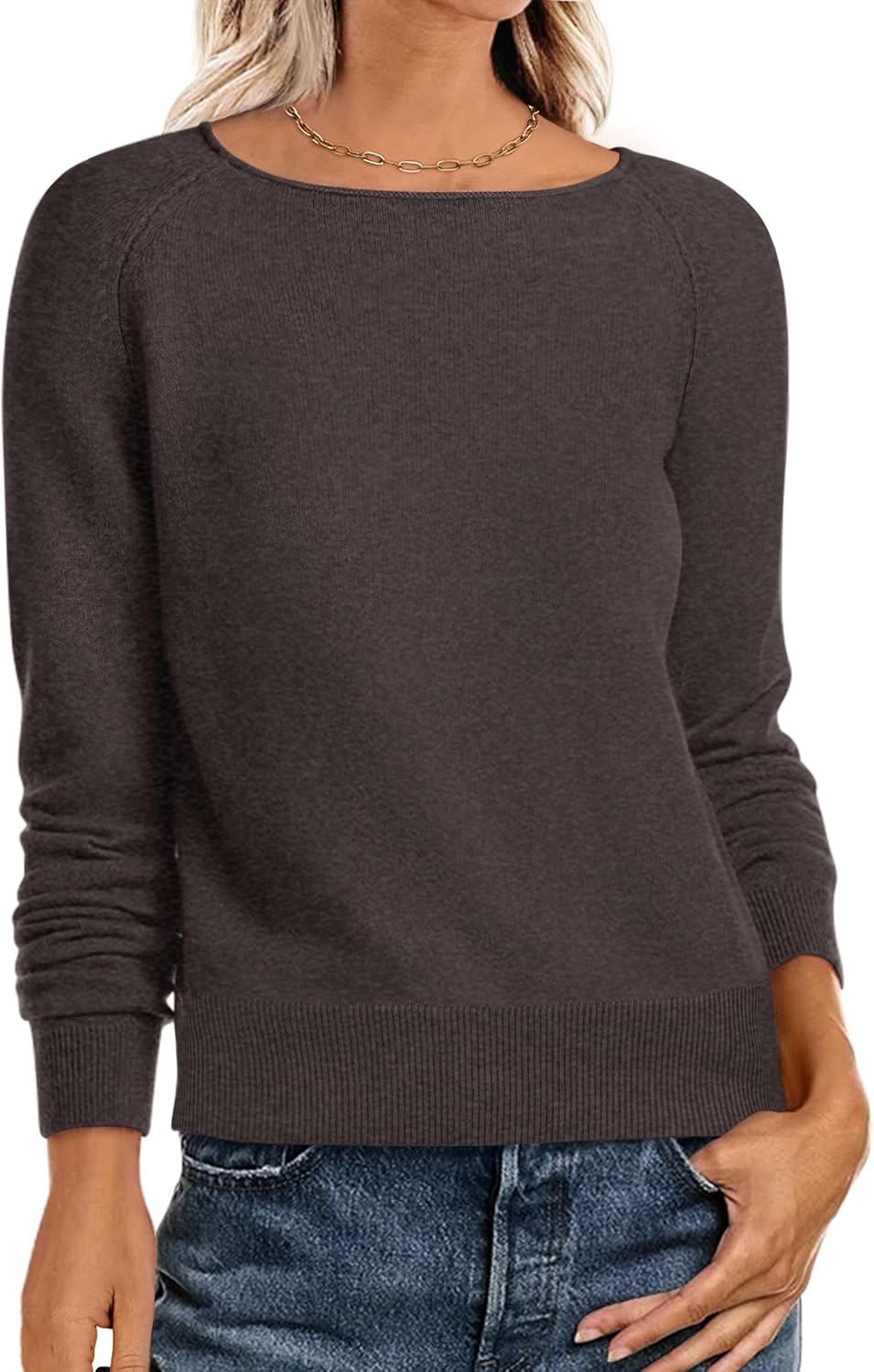 ANRABESS Womens Long Sleeve Rolled Boat Neck Casual Soft Lightweight Basic Pullover Sweater Top 2025 Fall Shirt Work Outfits