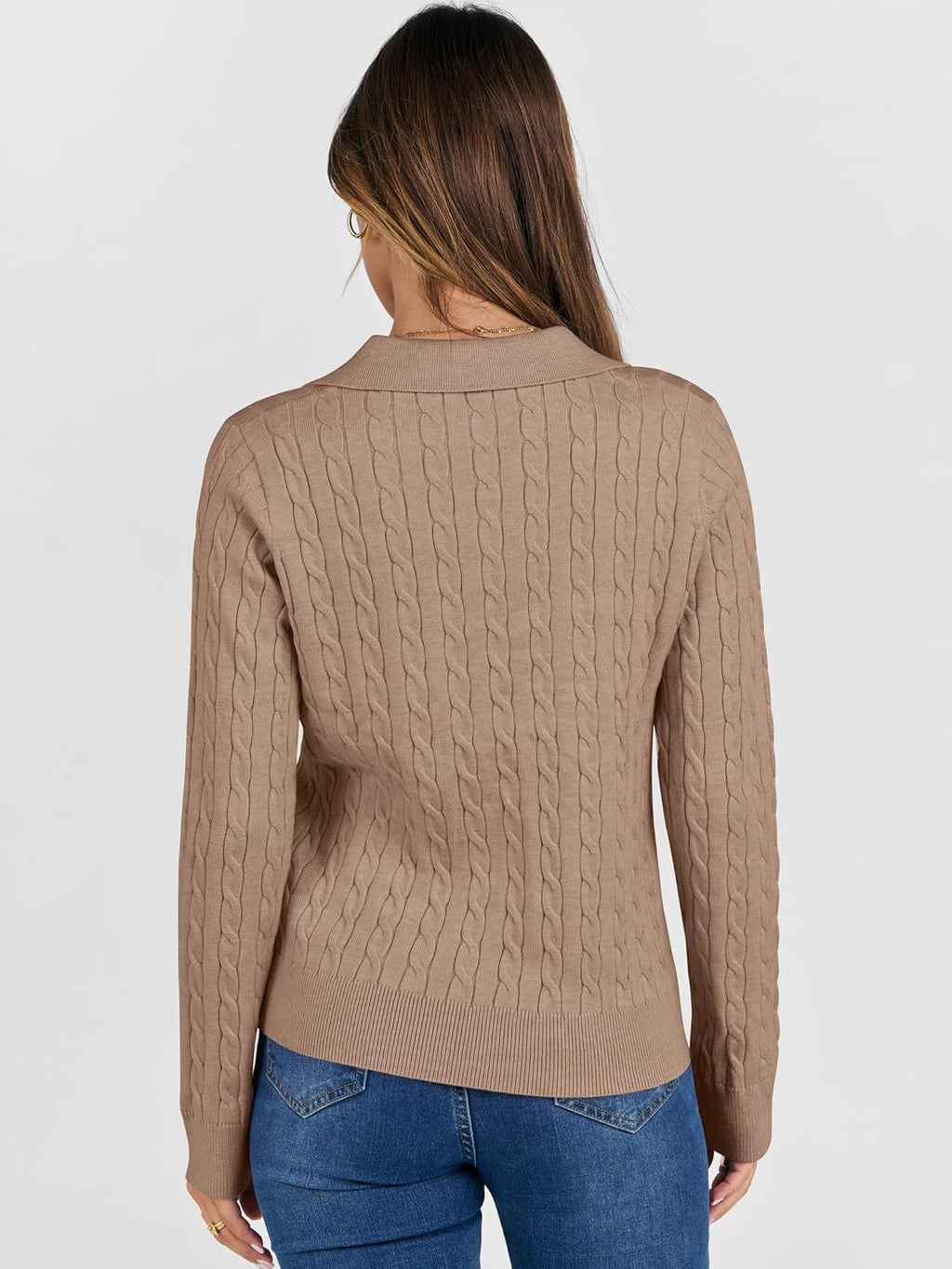 ANRABESS Womens Cable Knit Sweaters Long Sleeve V Neck Sweater Tops Casual Pullover Polo Shirts 2025 Fall Fashion Outfits