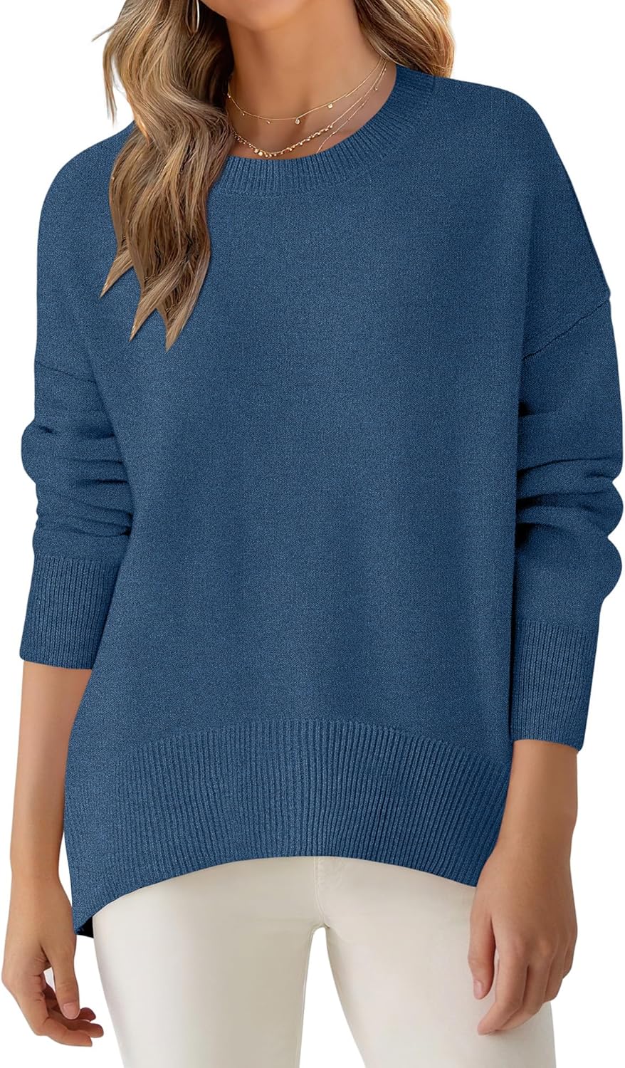 ANRABESS Sweaters for Women 2025 Fall Long Sleeve Casual Loose Fit Knitted High Low Hem Basic Pullover Sweater Tops