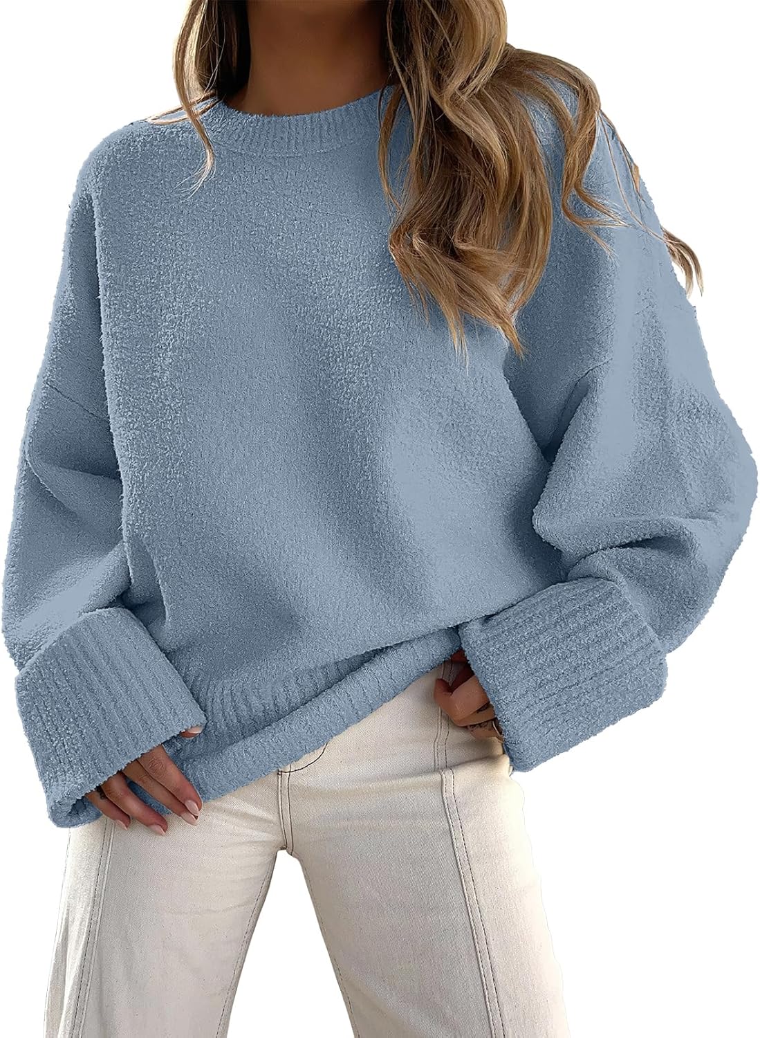 ANRABESS Women's Oversized Sweaters 2025 Long Sleeve Fuzzy Knit Casual Chunky Pullover Sweater Fall Outfits Clothes