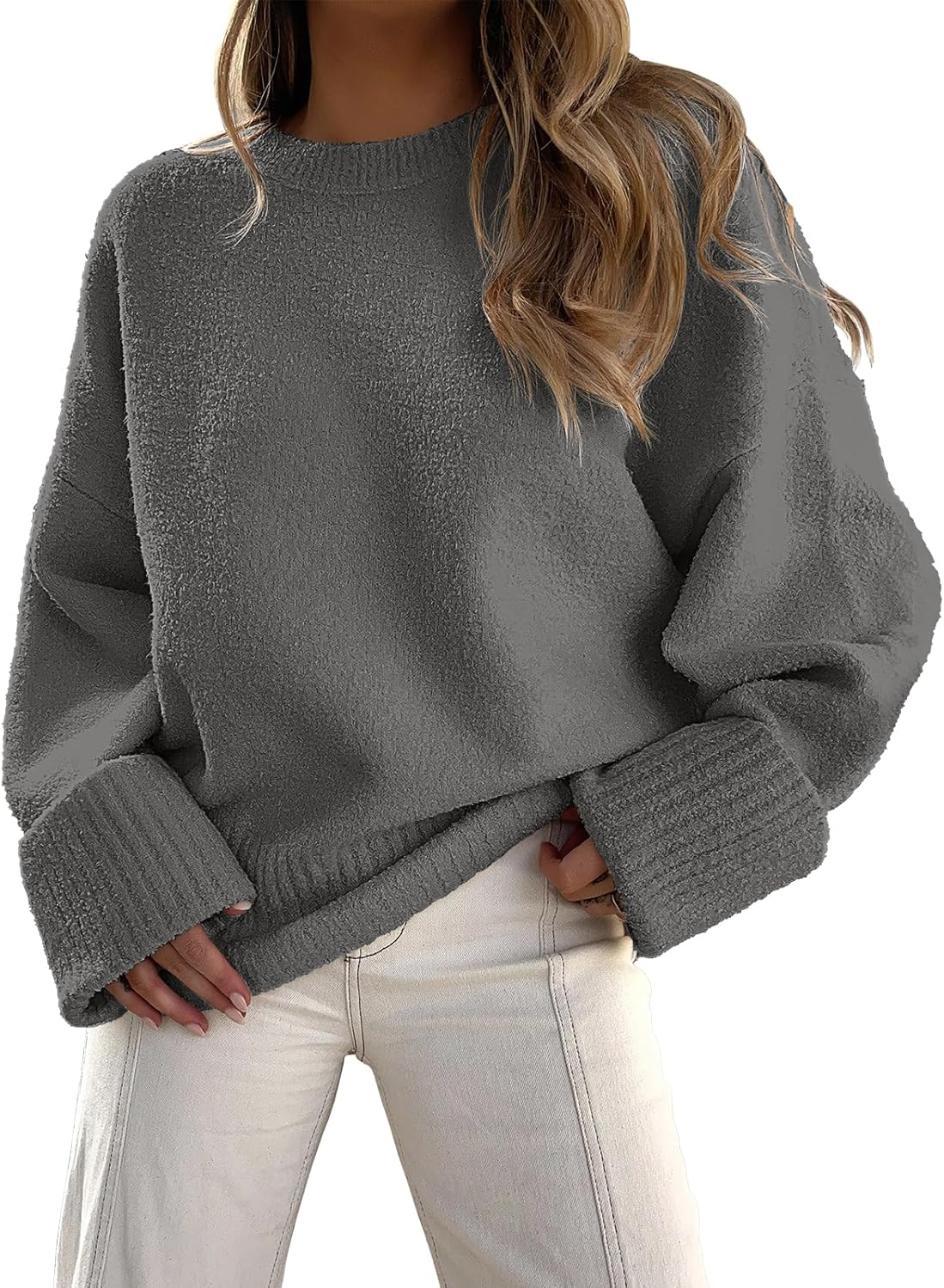 ANRABESS Women's Oversized Sweaters 2025 Long Sleeve Fuzzy Knit Casual Chunky Pullover Sweater Fall Outfits Clothes