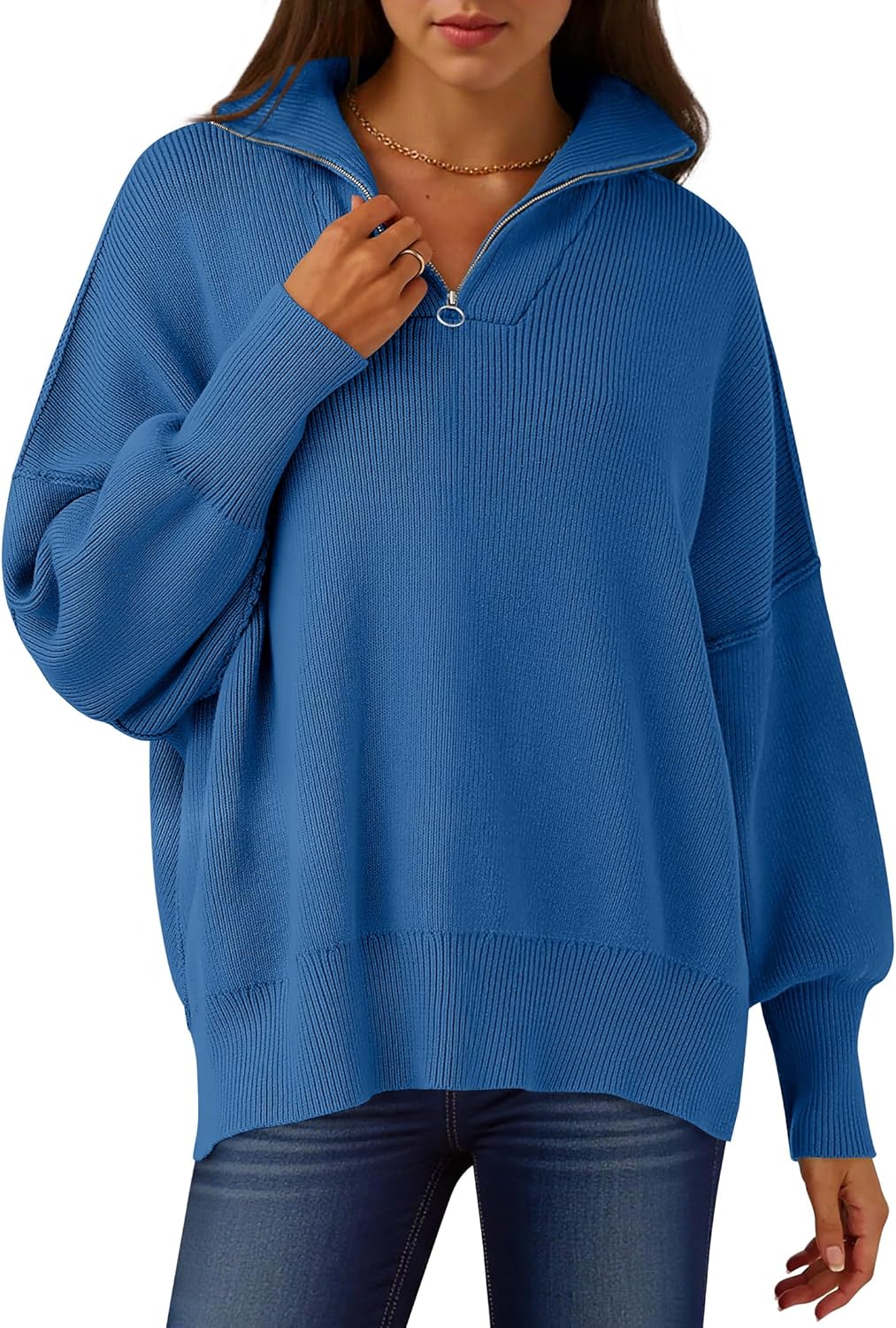 ANRABESS Women's Oversized Fashion Long Sleeve Quarter Zip Baggy Loose Slouchy Sweater Pullover Tops 2025 Fall Outfits