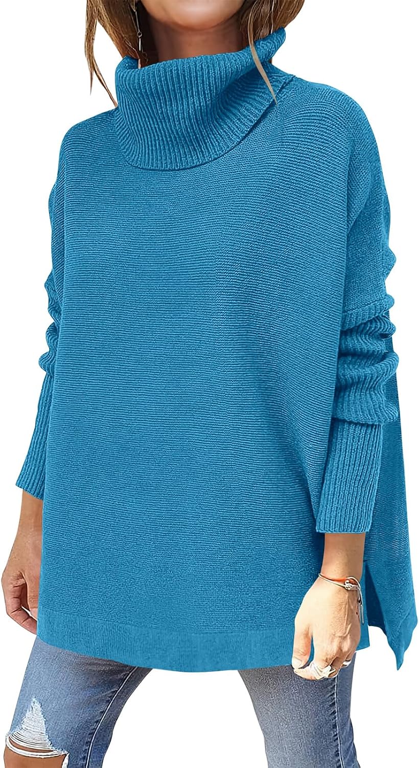 ANRABESS Women's Oversized Turtleneck Batwing Sleeve Spilt Casual Loose Knit Tunic Pullover Sweater Tops 2025 Fall Outfits