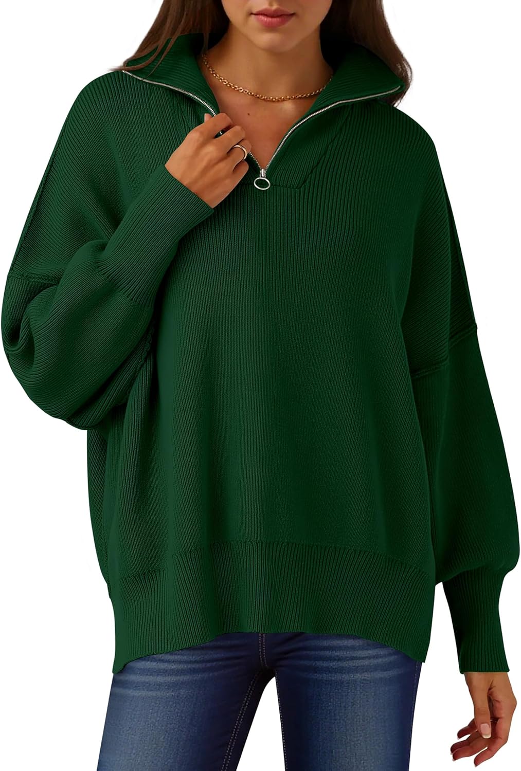 ANRABESS Women's Oversized Fashion Long Sleeve Quarter Zip Baggy Loose Slouchy Sweater Pullover Tops 2025 Fall Outfits