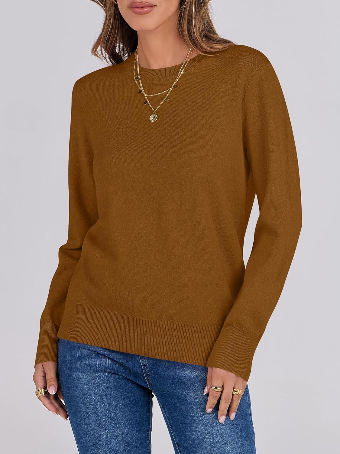 ANRABESS Sweaters for Women Long Sleeve Lightweight Crewneck Soft Basic Knit Loose Fit Pullover Top 2025 Fall Trendy Outfits