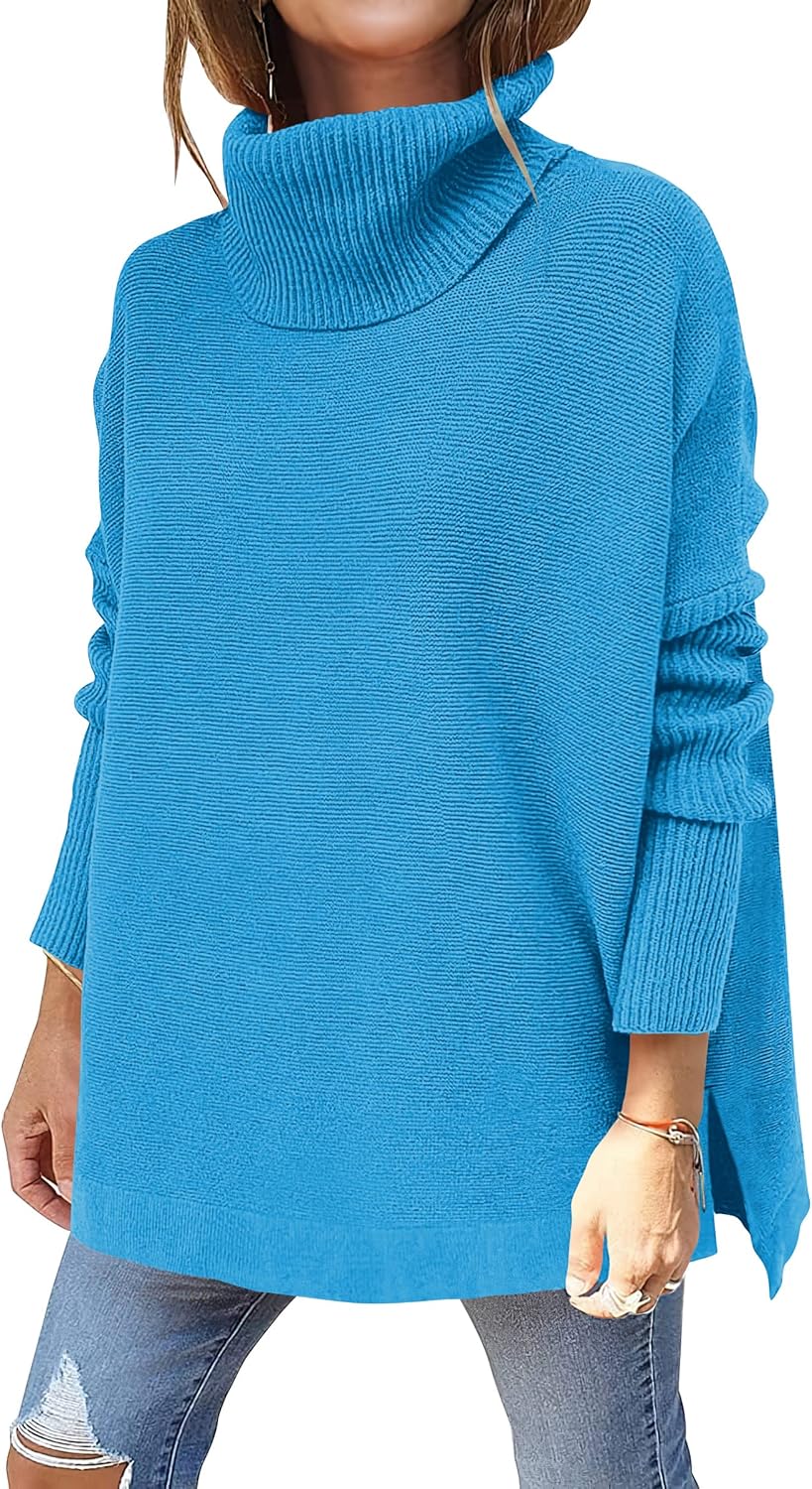 ANRABESS Women's Oversized Turtleneck Batwing Sleeve Spilt Casual Loose Knit Tunic Pullover Sweater Tops 2025 Fall Outfits