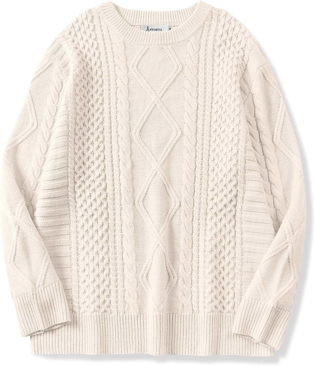 ANRABESS Sweaters for Women Oversized Cable Knit Fall Long Sleeve Crewneck Casual Pullover Sweater Tops 2025 Winter Outfits