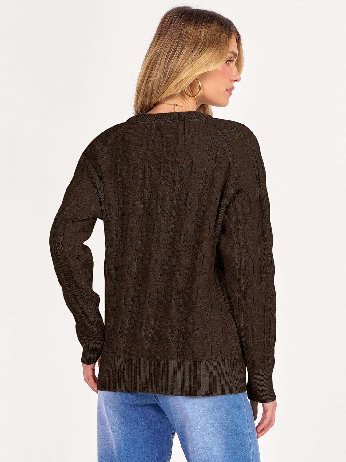 ANRABESS Sweaters for Women Long Sleeve Crewneck Cable Knit Casual Loose Pullover Tops 2025 Trendy Fall Vintage Outfits