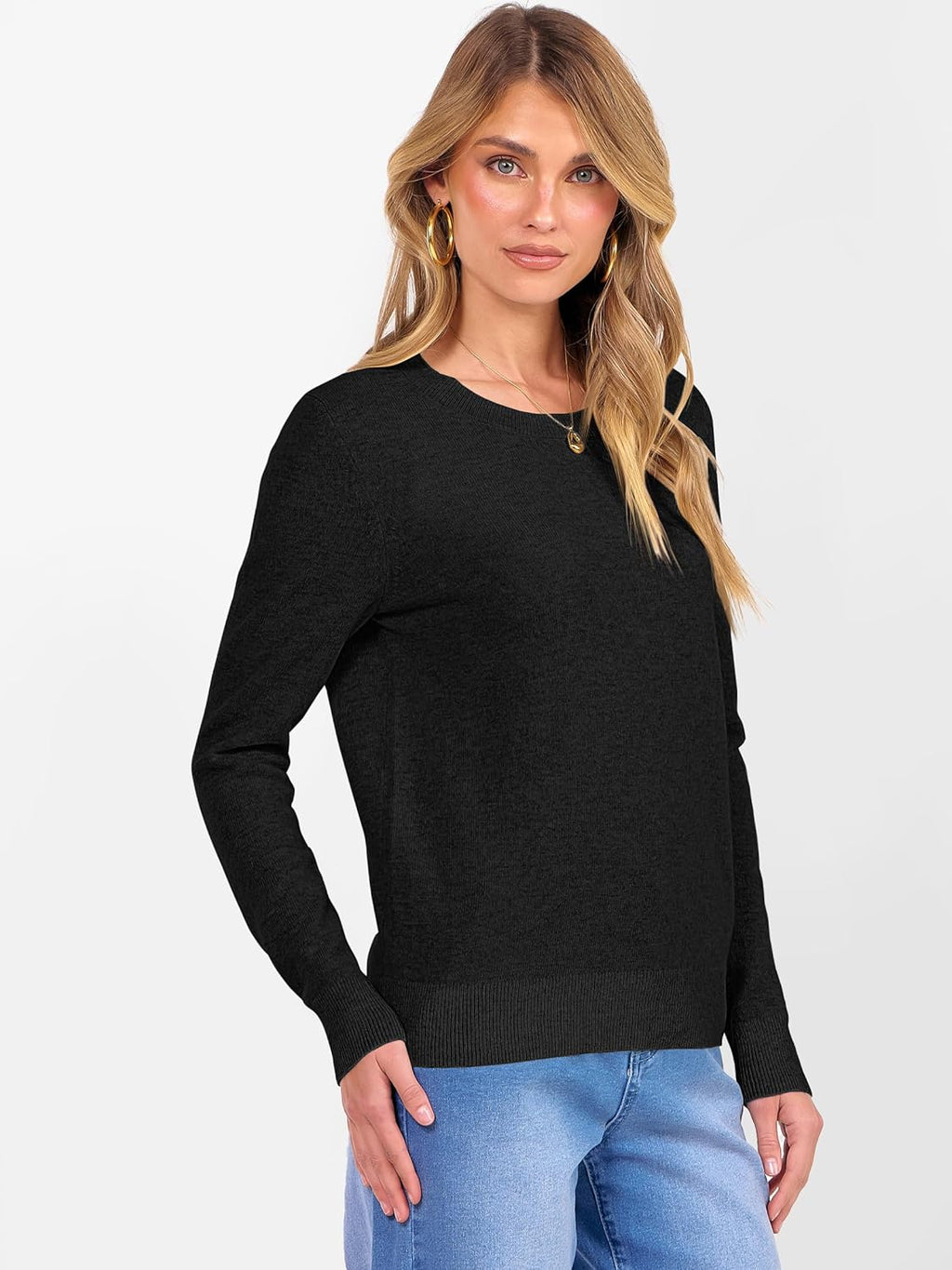 ANRABESS Womens 100% Wool Sweaters Crewneck Long Sleeve Work Business Casual Basic Sweater Tops 2025 Fall Outfits