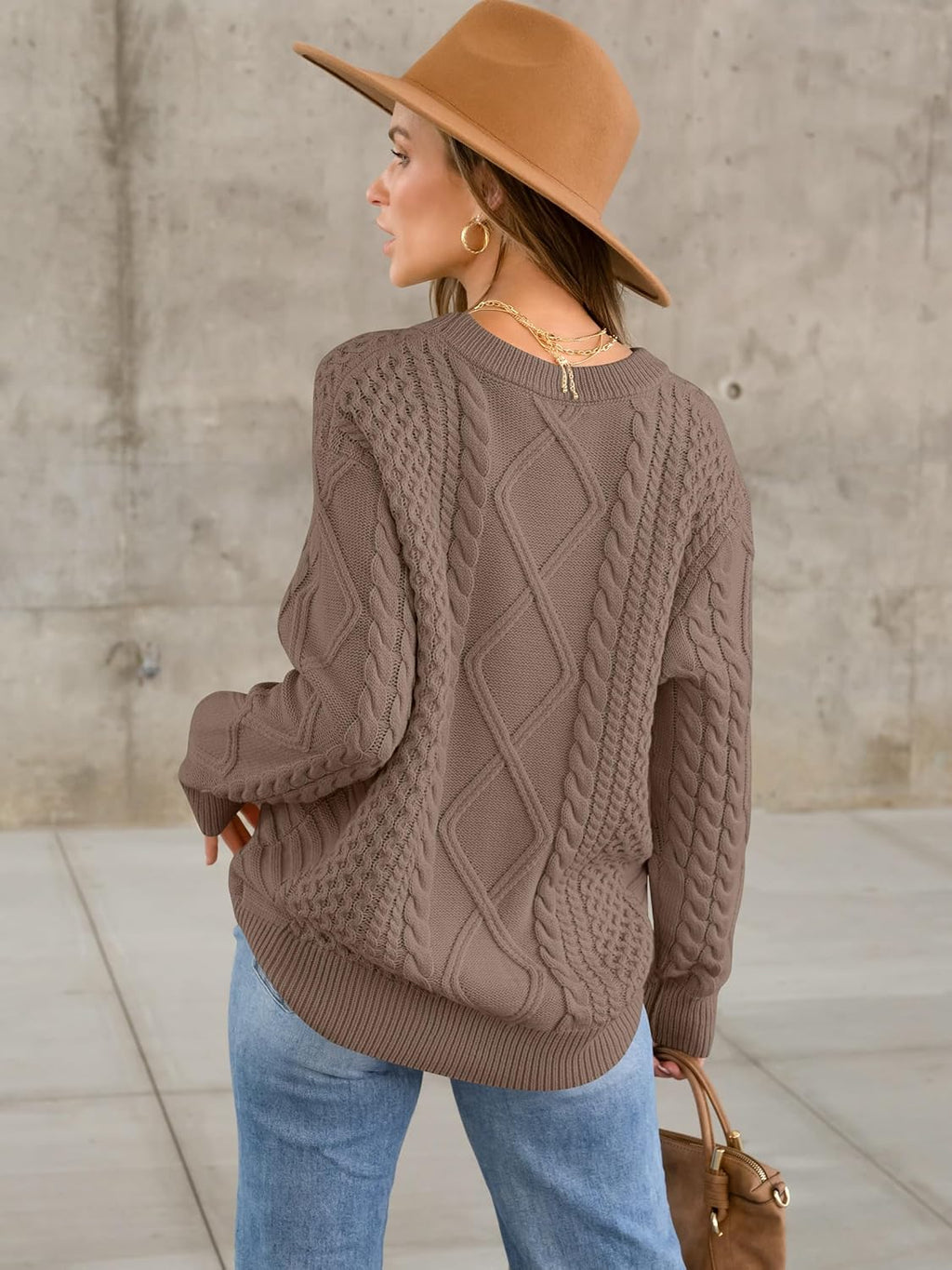 ANRABESS Sweaters for Women Oversized Cable Knit Fall Long Sleeve Crewneck Casual Pullover Sweater Tops 2025 Winter Outfits