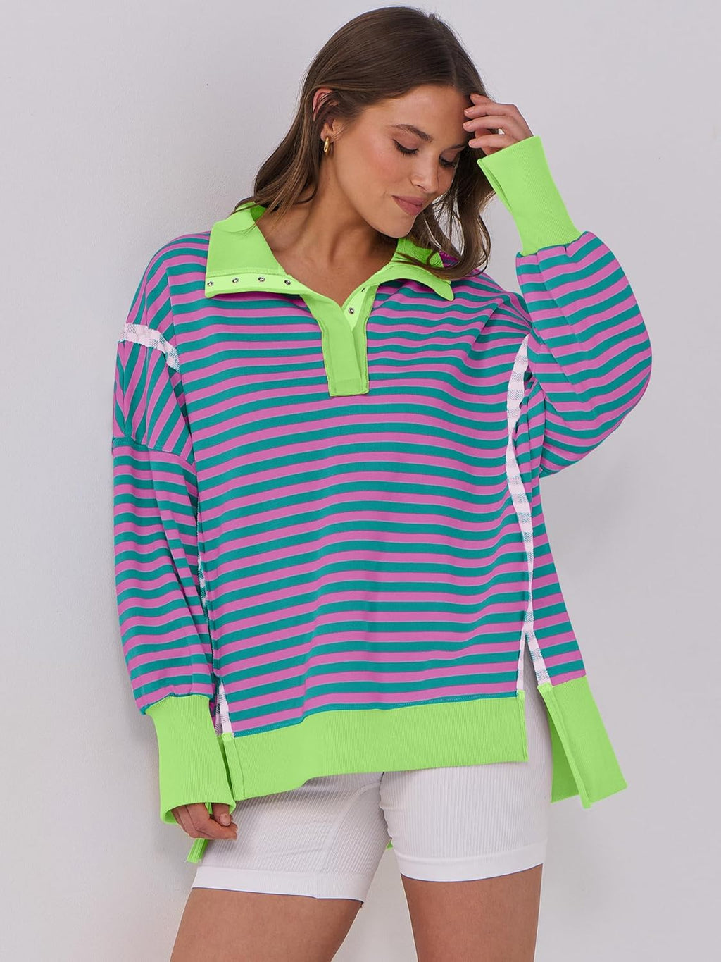 ANRABESS Women's Sweatshirts Oversized Casual Loose Button Up Henley Pullover Top High Low Split 2025 Fall Fashion Outfits