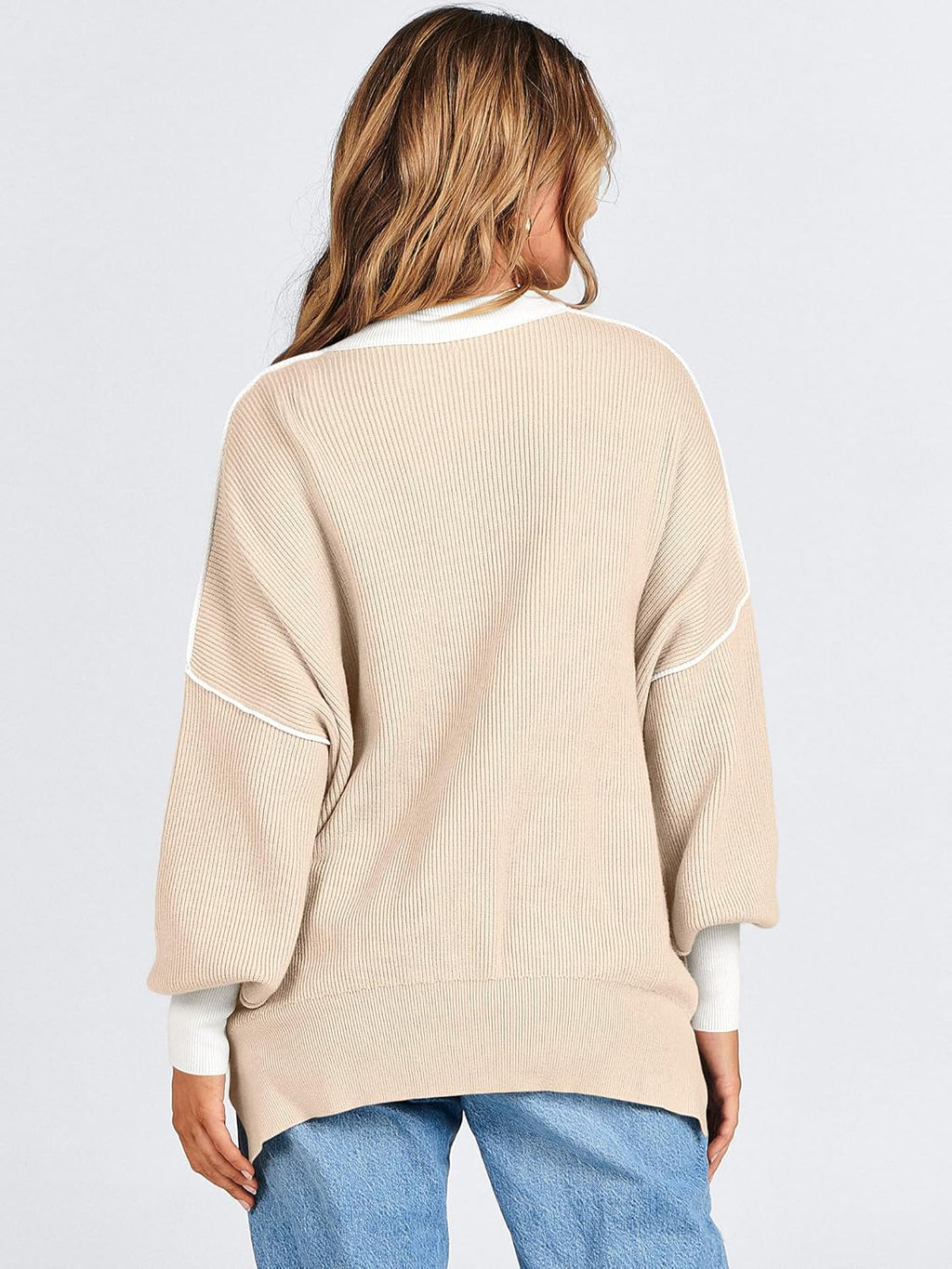 ANRABESS Womens Oversized Sweaters Fall 2025 Fashion Crewneck Batwing Long Sleeve Side Slit Knit Pullover Sweater Tops