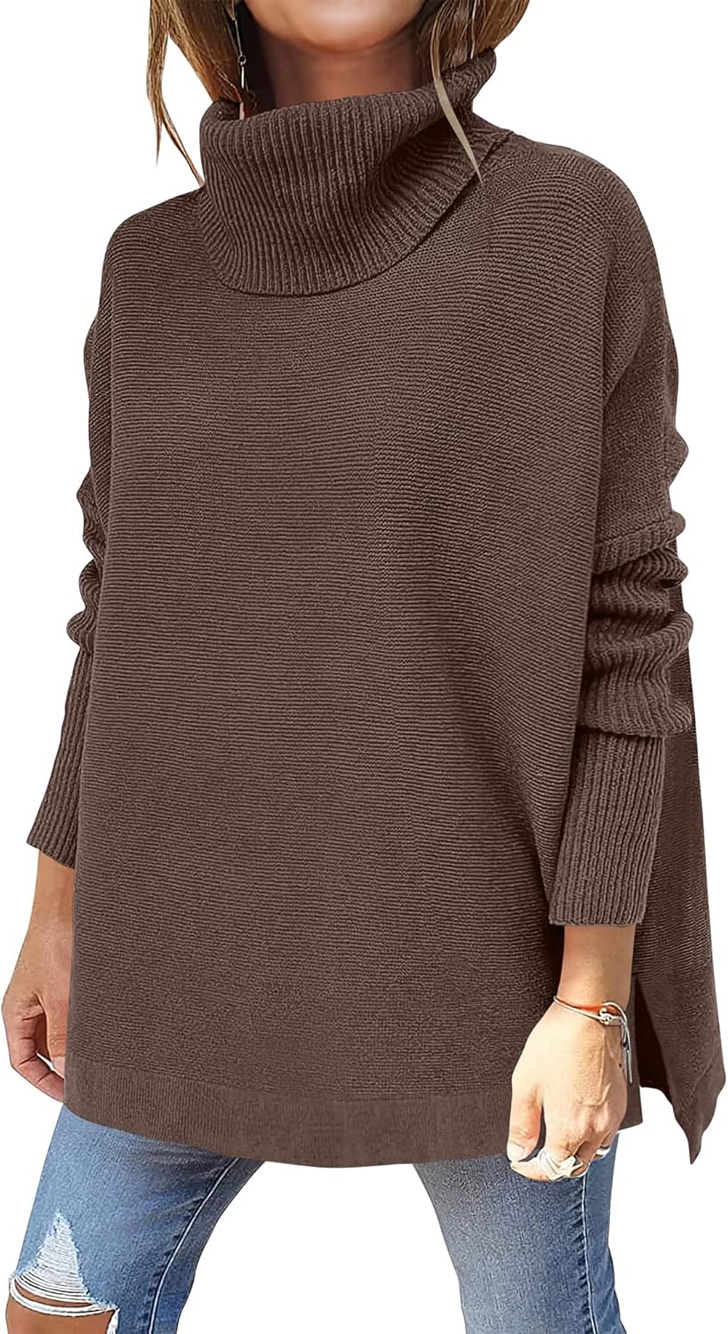 ANRABESS Women's Oversized Turtleneck Batwing Sleeve Spilt Casual Loose Knit Tunic Pullover Sweater Tops 2025 Fall Outfits