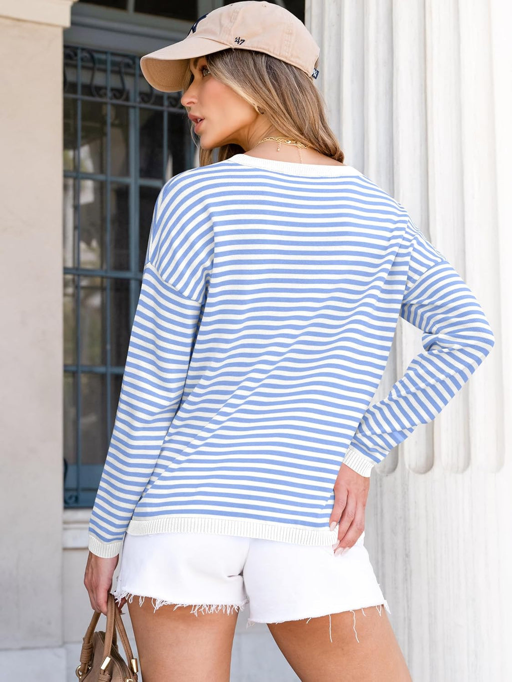 ANRABESS Womens Striped Sweaters Long Sleeve Top Crewneck Color Block Casual Loose Knitted Pullover Shirts 2025 Fall Outfits