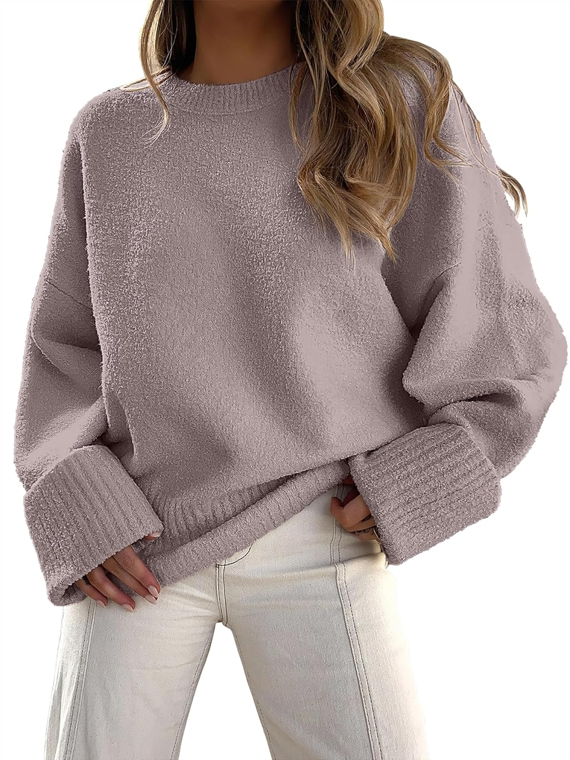 ANRABESS Women's Oversized Sweaters 2025 Long Sleeve Fuzzy Knit Casual Chunky Pullover Sweater Fall Outfits Clothes