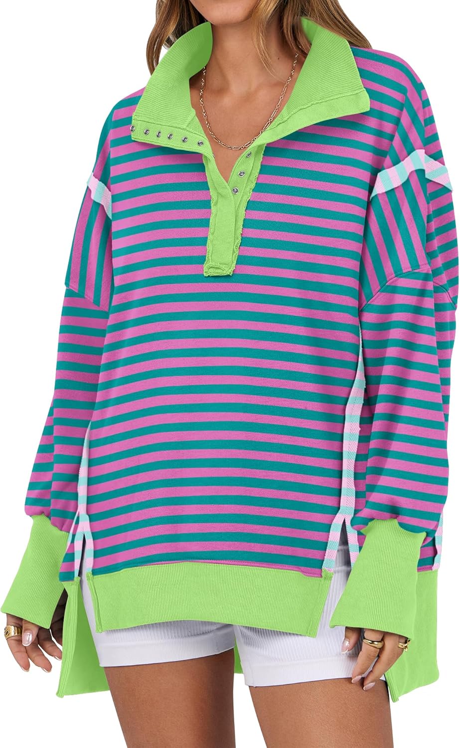 ANRABESS Women's Sweatshirts Oversized Casual Loose Button Up Henley Pullover Top High Low Split 2025 Fall Fashion Outfits